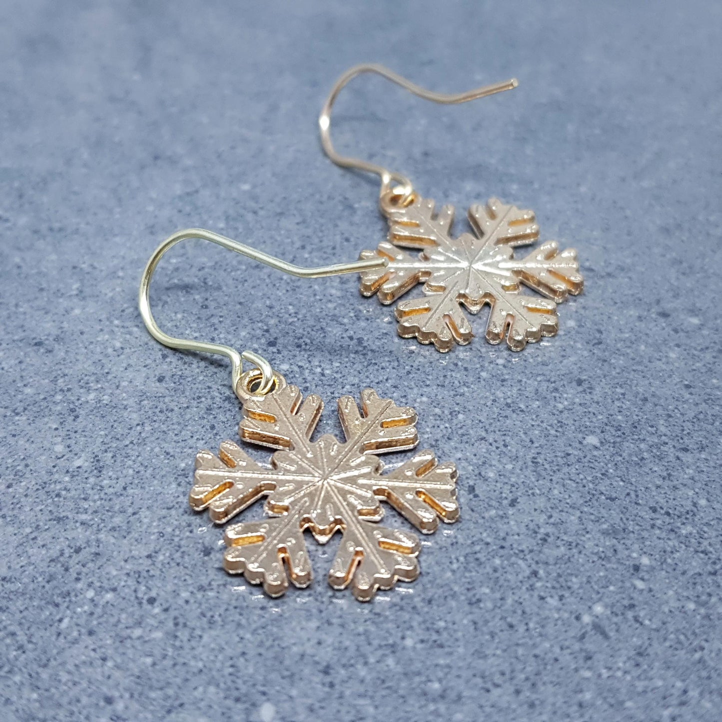 Snowflake Earrings, Hypoallergenic Ear Wires, Gold Snowflake Earrings, Christmas Earrings, White Enamel Earrings, Festive Earrings
