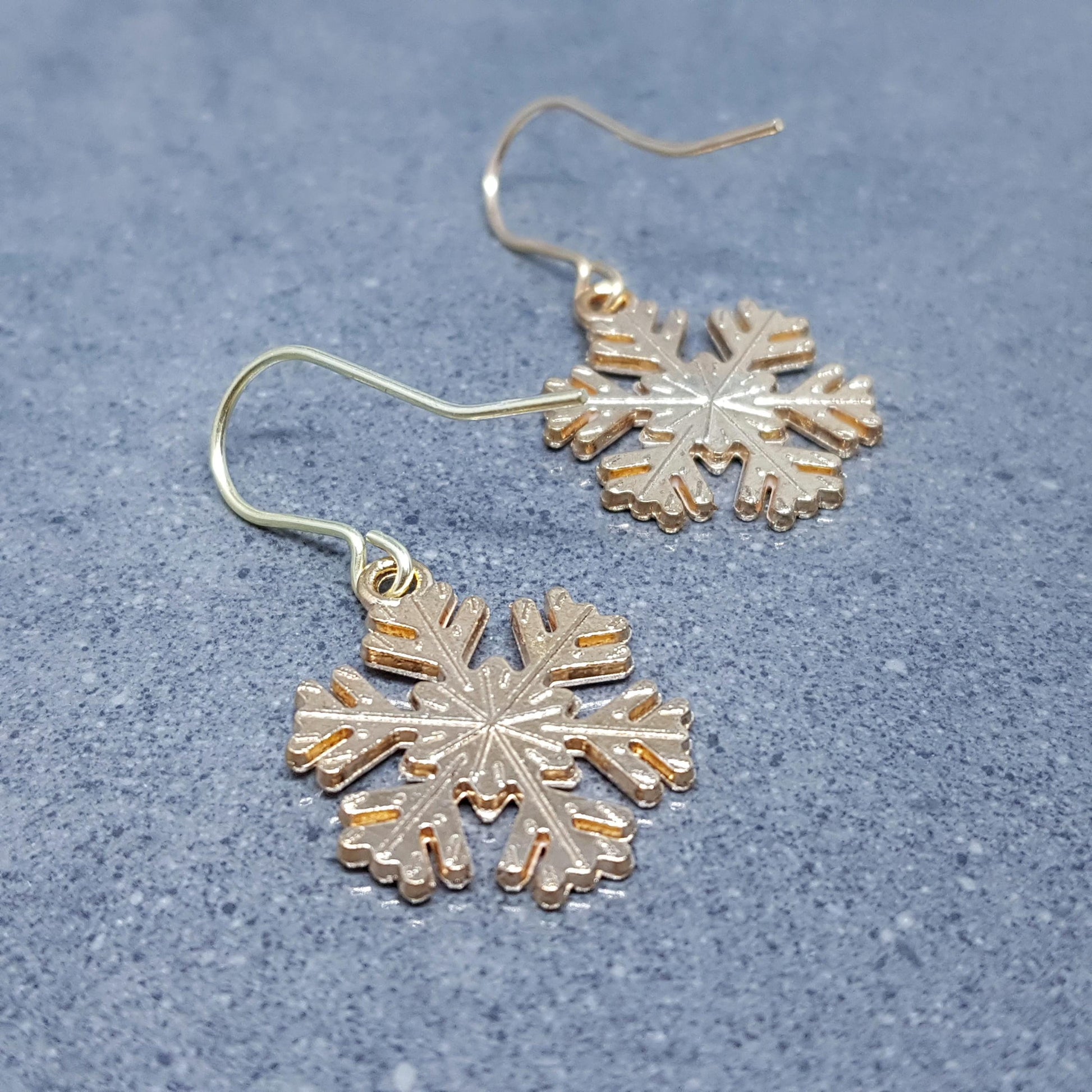 Snowflake Earrings, Hypoallergenic Ear Wires, Gold Snowflake Earrings, Christmas Earrings, White Enamel Earrings, Festive Earrings