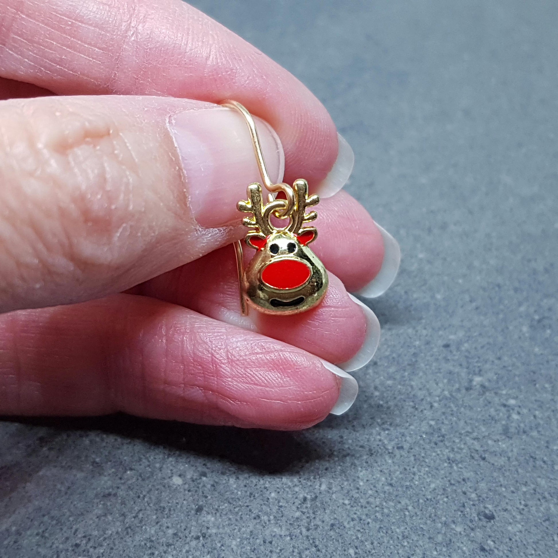 Rudolf the Reindeer Earrings, Hypoallergenic Ear Wires, Gold Reindeer Earrings, Christmas Earrings, Festive Earrings