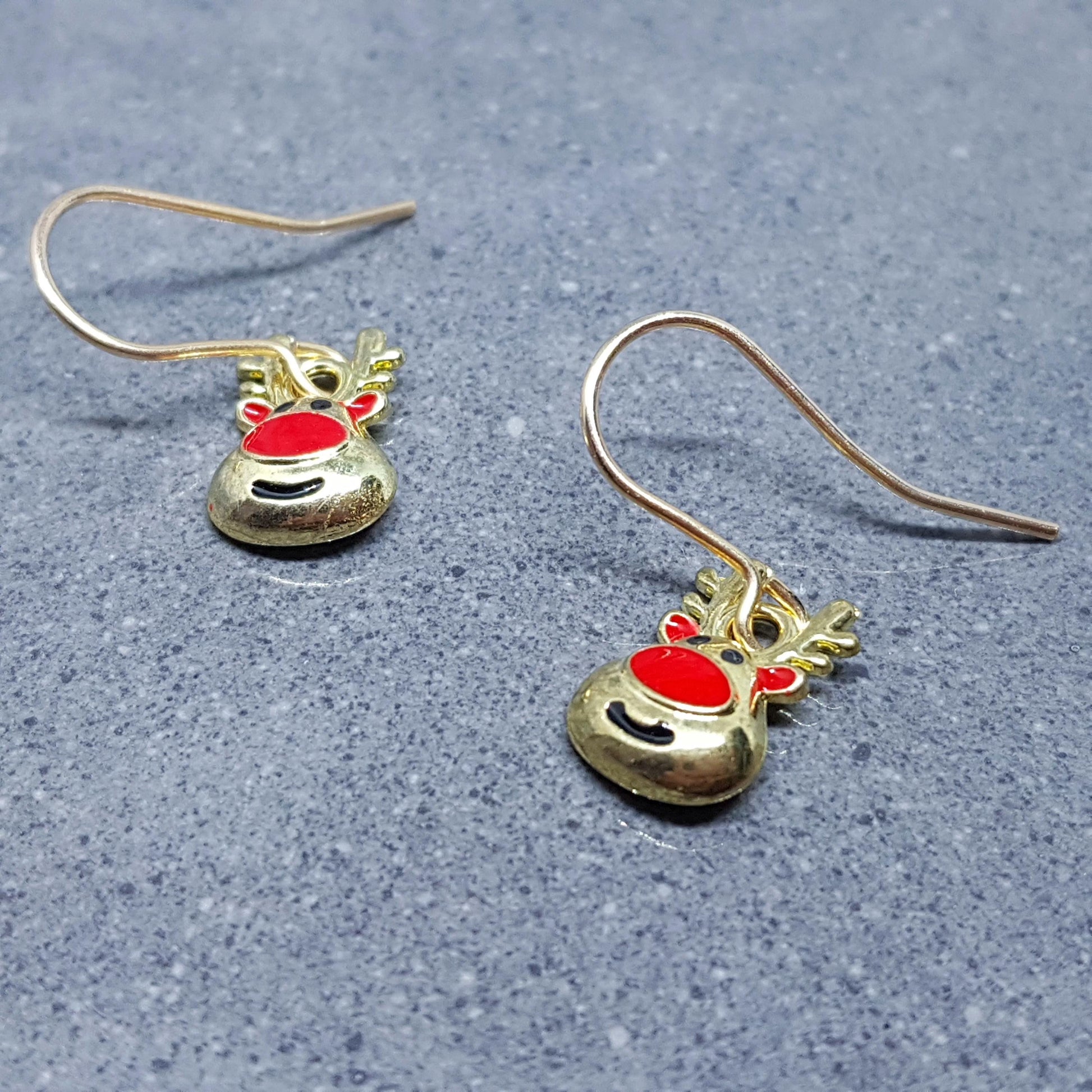 Rudolf the Reindeer Earrings, Hypoallergenic Ear Wires, Gold Reindeer Earrings, Christmas Earrings, Festive Earrings