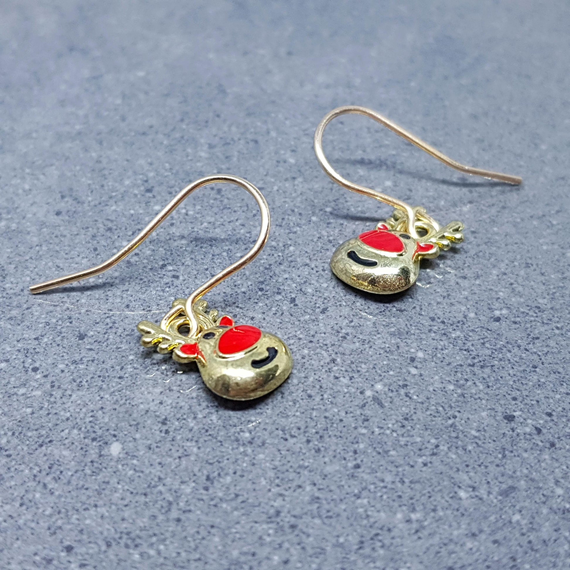 Rudolf the Reindeer Earrings, Hypoallergenic Ear Wires, Gold Reindeer Earrings, Christmas Earrings, Festive Earrings