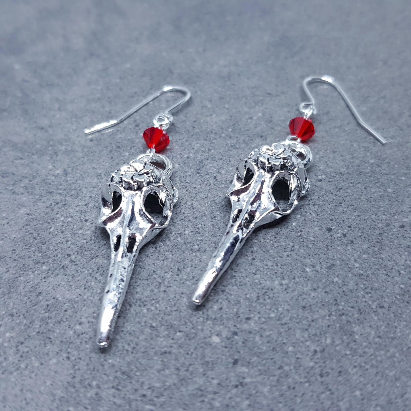 Raven Skull Earrings, PRIMERO Crystals®, Hypoallergenic Ear Wires, Bird Skull Earrings, Gothic Jewellery, Lightweight & Detailed