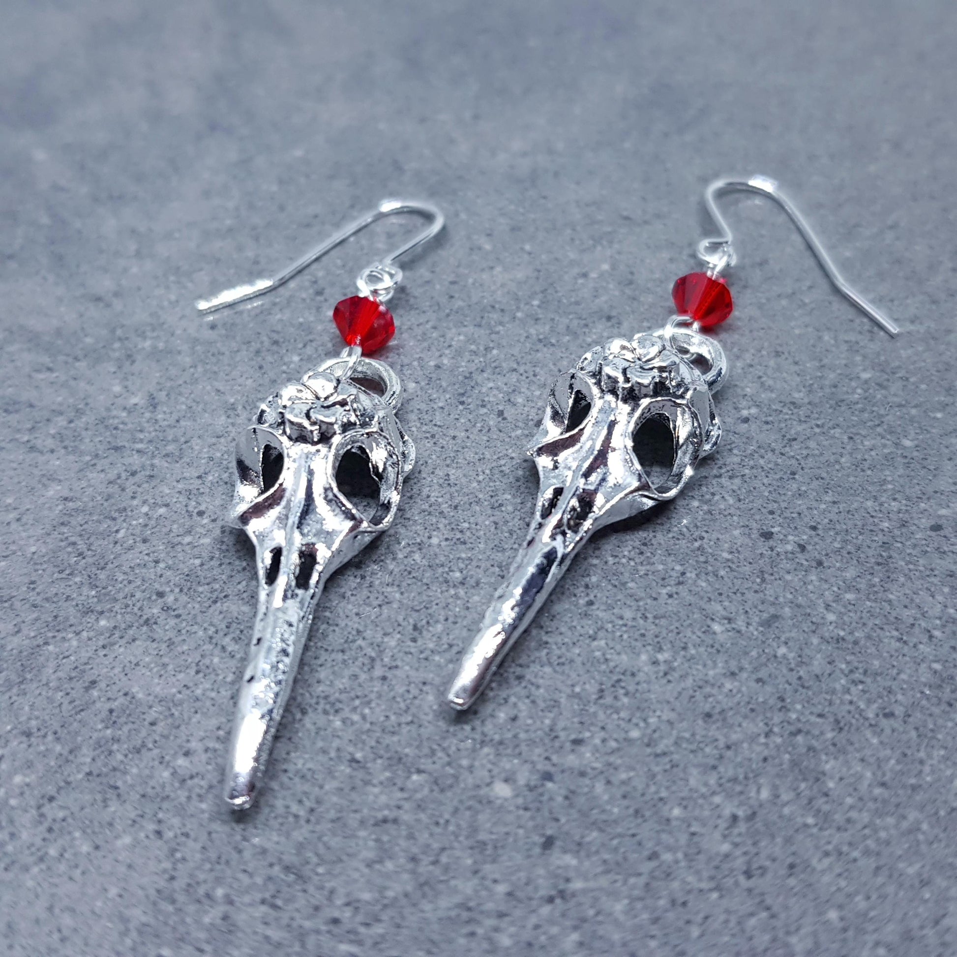 Raven Skull Earrings, PRIMERO Crystals®, Hypoallergenic Ear Wires, Bird Skull Earrings, Gothic Jewellery, Lightweight & Detailed