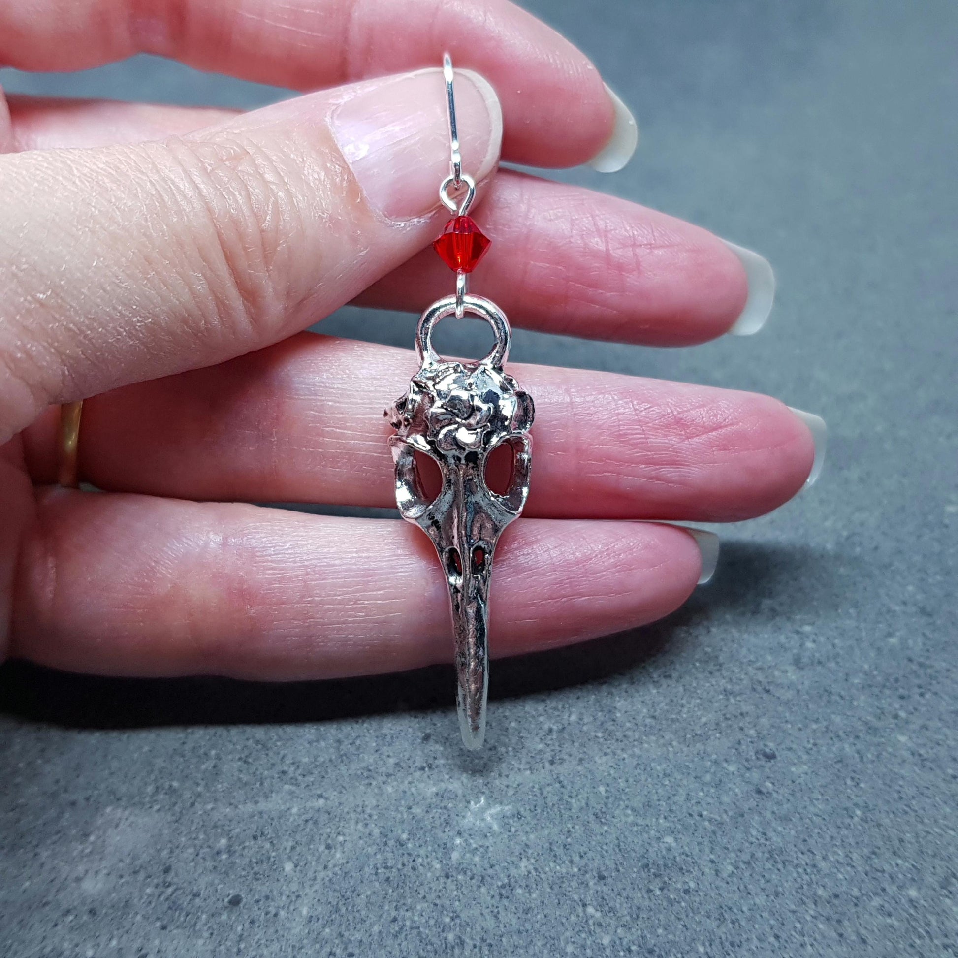 Raven Skull Earrings, PRIMERO Crystals®, Hypoallergenic Ear Wires, Bird Skull Earrings, Gothic Jewellery, Lightweight & Detailed