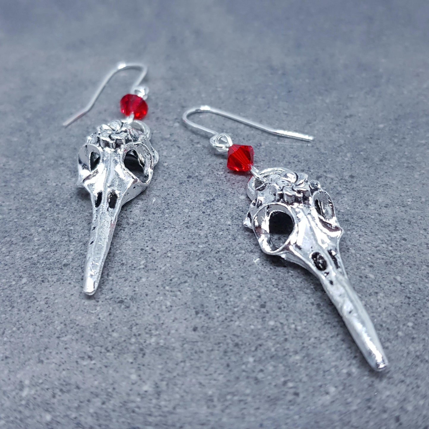 Raven Skull Earrings, PRIMERO Crystals®, Hypoallergenic Ear Wires, Bird Skull Earrings, Gothic Jewellery, Lightweight & Detailed