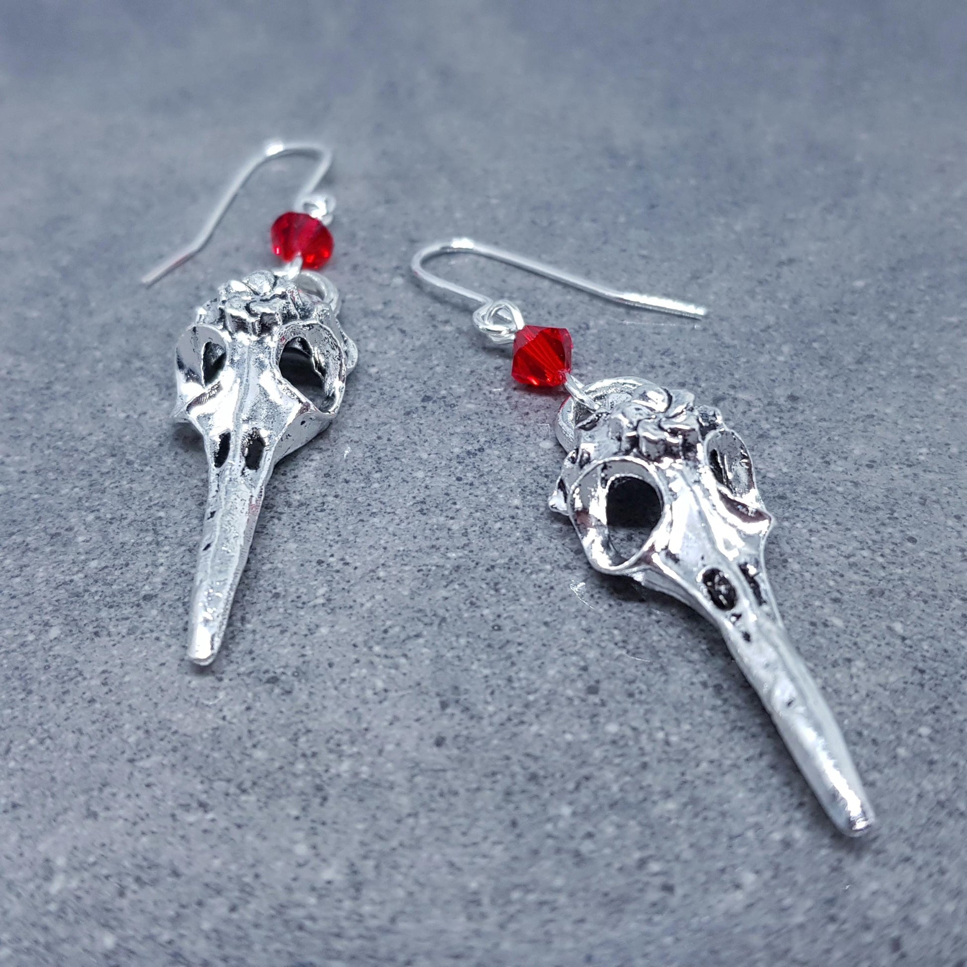 Raven Skull Earrings, PRIMERO Crystals®, Hypoallergenic Ear Wires, Bird Skull Earrings, Gothic Jewellery, Lightweight & Detailed