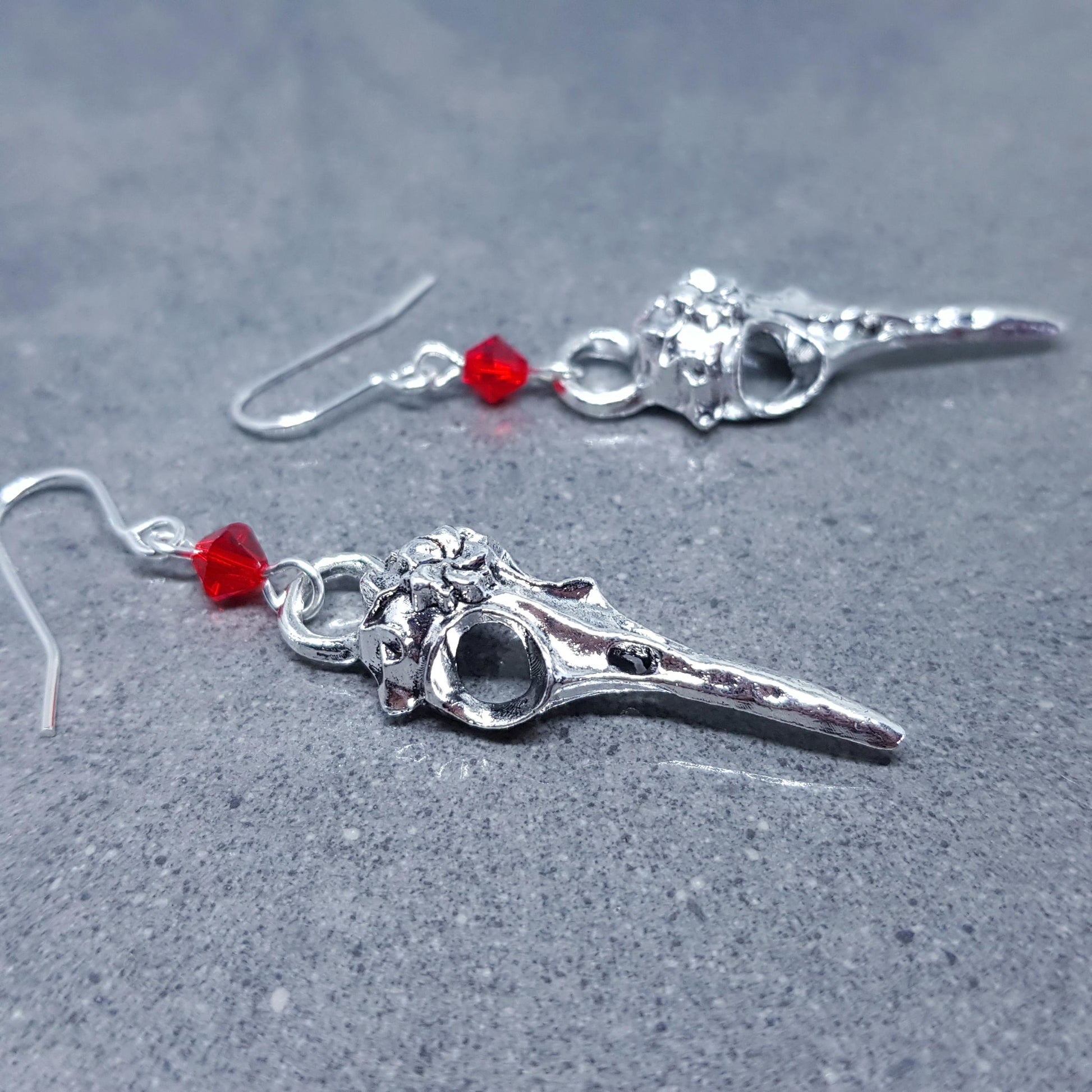 Raven Skull Earrings, PRIMERO Crystals®, Hypoallergenic Ear Wires, Bird Skull Earrings, Gothic Jewellery, Lightweight & Detailed