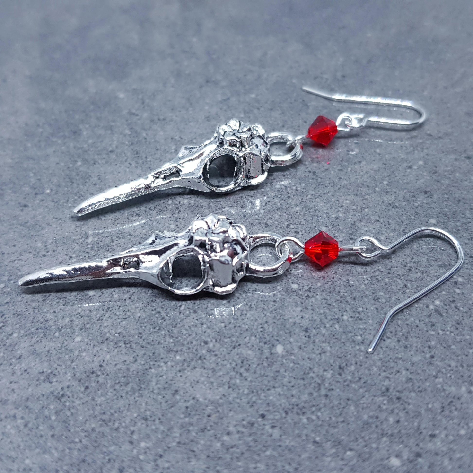 Raven Skull Earrings, PRIMERO Crystals®, Hypoallergenic Ear Wires, Bird Skull Earrings, Gothic Jewellery, Lightweight & Detailed