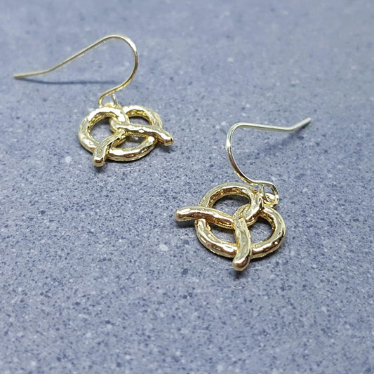 Pretzel Earrings, Hypoallergenic Ear Wires, Sterling Silver Ear wires, 18K Gold Plated, Food Jewellery