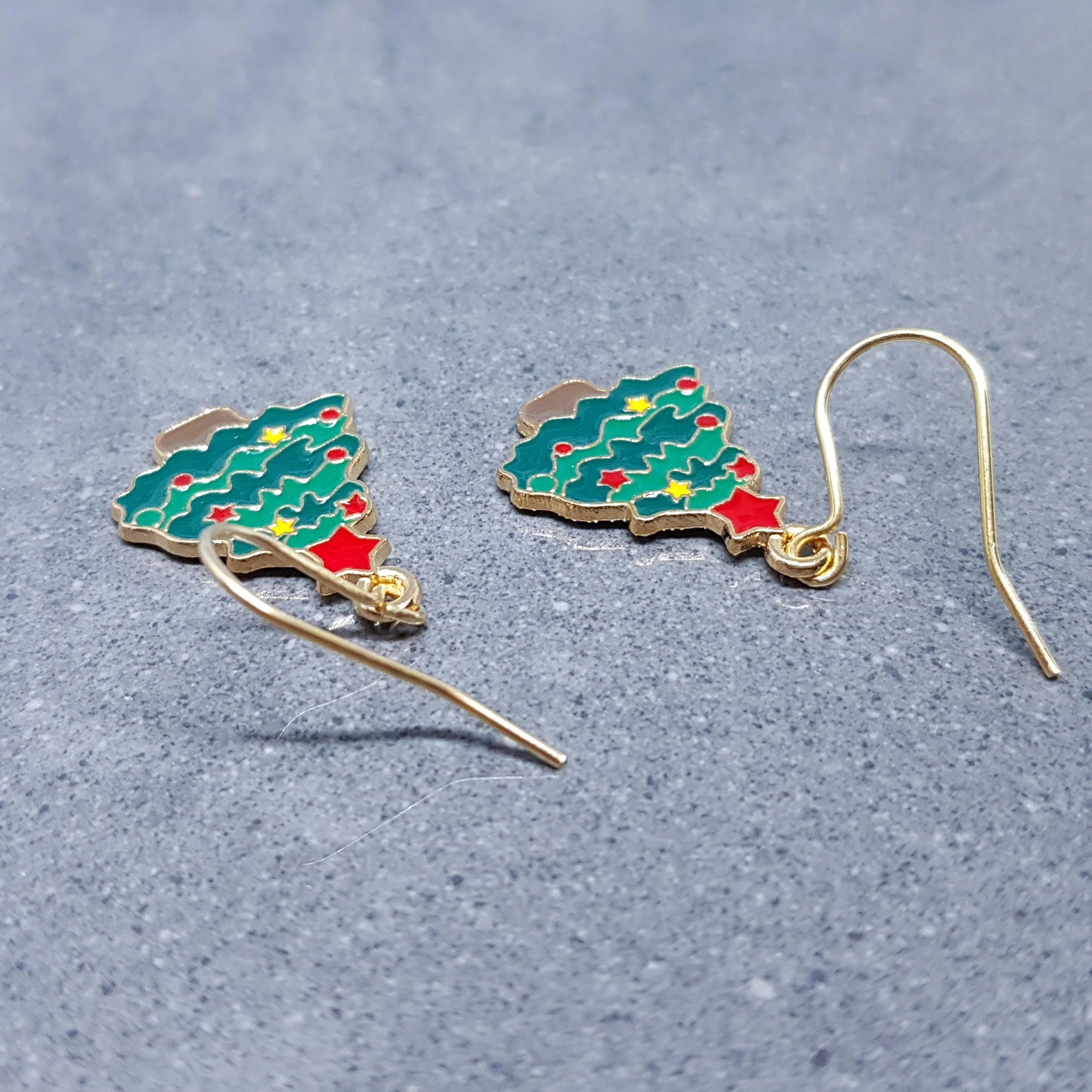 Christmas Tree Earrings, Choice of Ear Wires, Gold Christmas Earrings, Festive Earrings, Green, Red, Yellow Enamelling, Christmas Tree