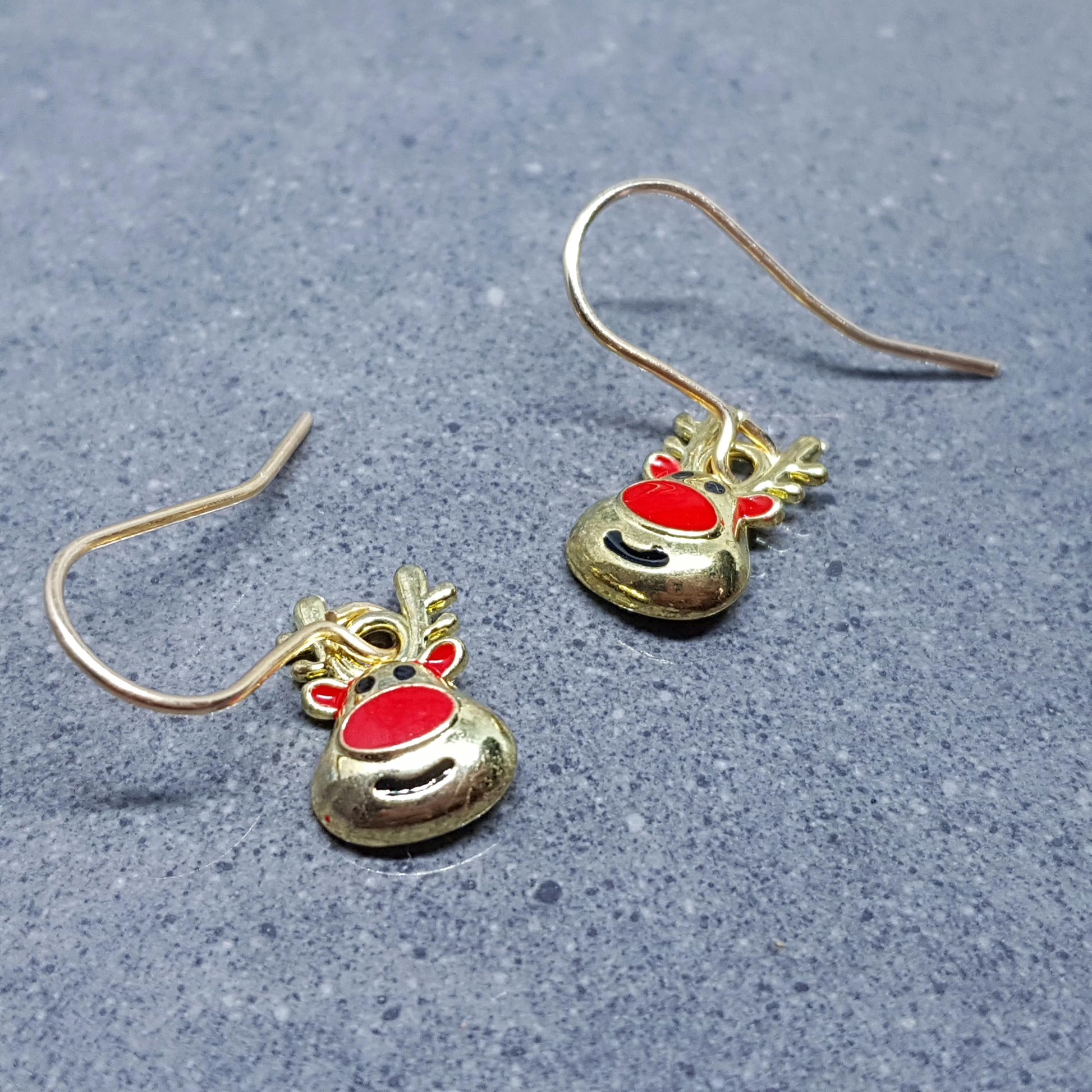 Rudolf the Reindeer Earrings, Hypoallergenic Ear Wires, Gold Reindeer Earrings, Christmas Earrings, Festive Earrings