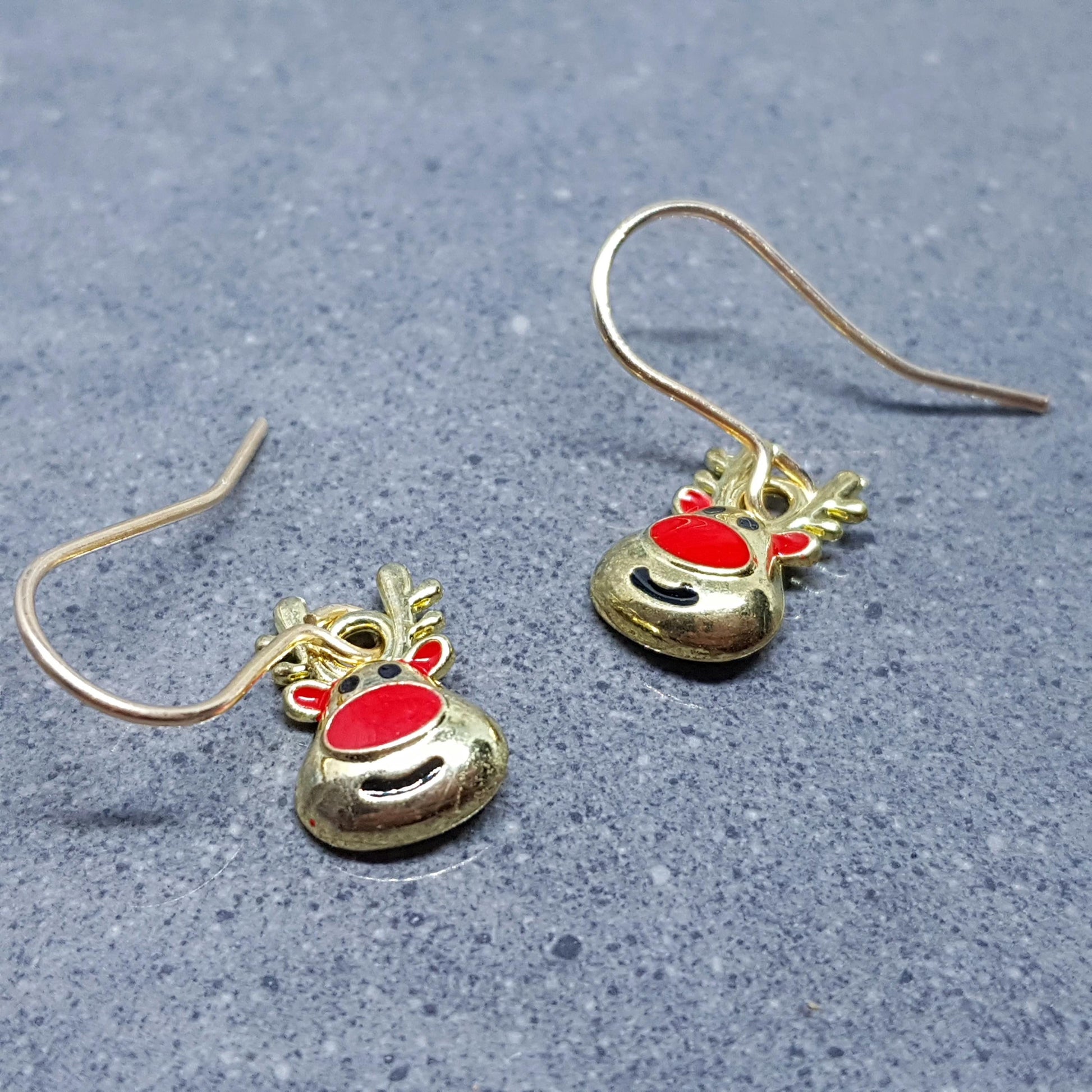 Rudolf the Reindeer Earrings, Hypoallergenic Ear Wires, Gold Reindeer Earrings, Christmas Earrings, Festive Earrings