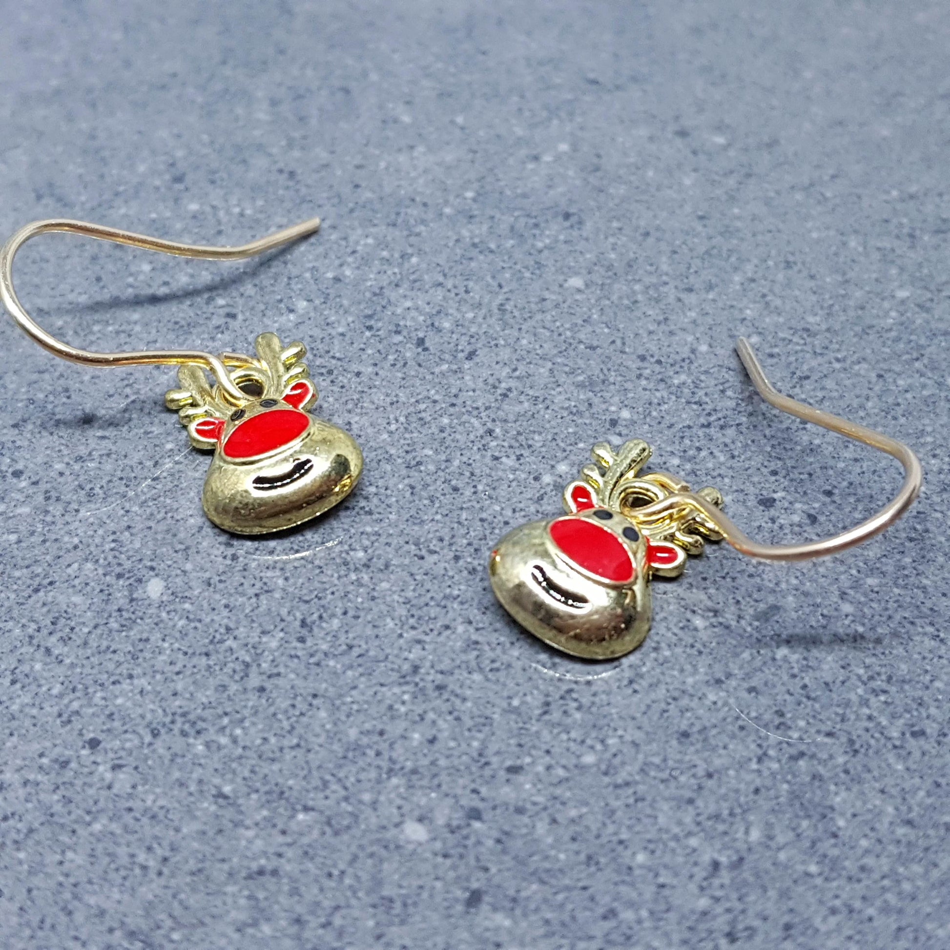 Rudolf the Reindeer Earrings, Hypoallergenic Ear Wires, Gold Reindeer Earrings, Christmas Earrings, Festive Earrings