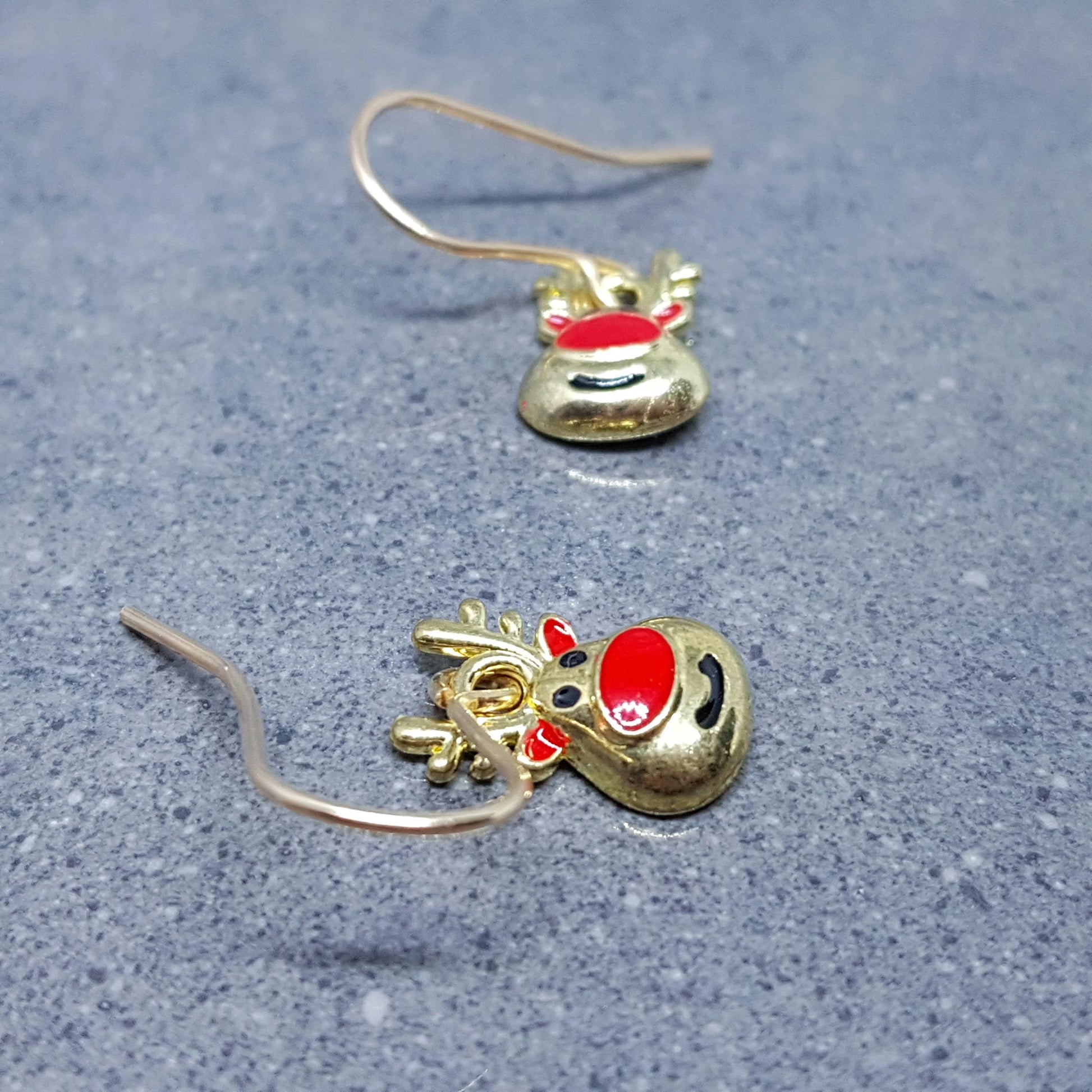 Rudolf the Reindeer Earrings, Hypoallergenic Ear Wires, Gold Reindeer Earrings, Christmas Earrings, Festive Earrings