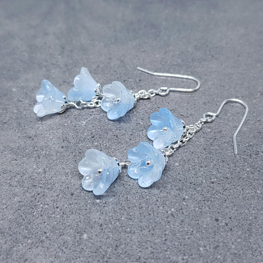 Flower Earrings, Hypoallergenic Ear Wires, Light Blue Earrings, Boho Jewelry, Glass Jewelry, Simple Vintage Earrings