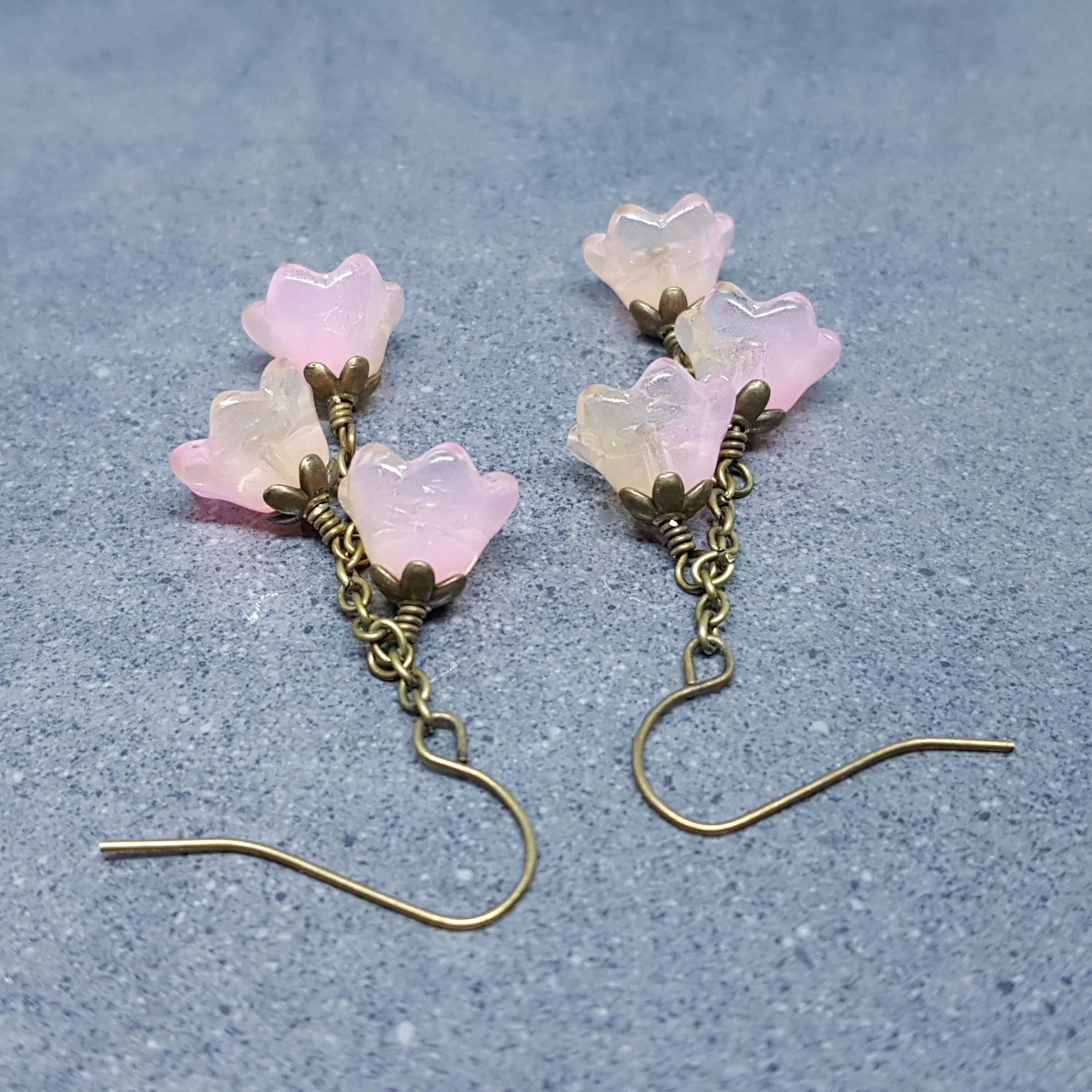 Flower Earrings, Hypoallergenic Ear Wires, Glass Jewelry, Pale Pink/Peach Earrings, Boho Jewelry, Simple Vintage Earrings