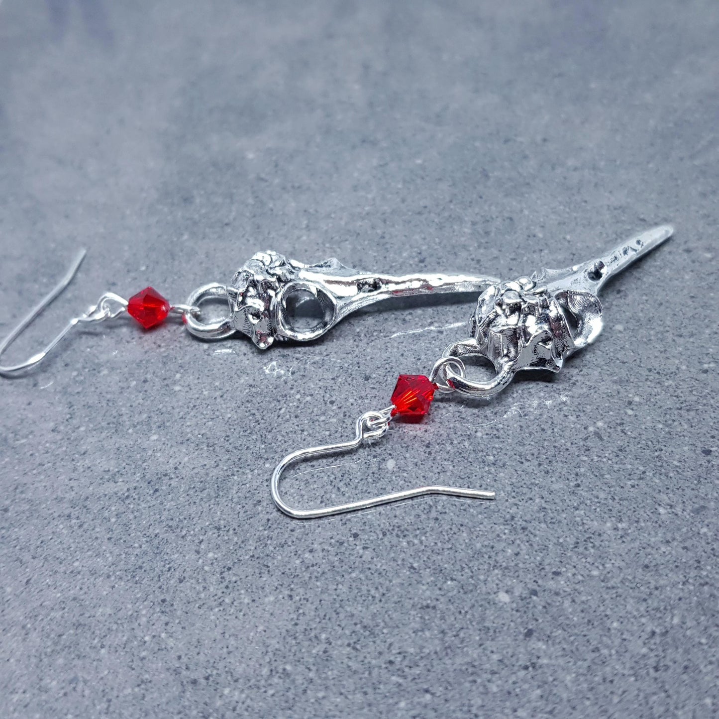 Raven Skull Earrings, PRIMERO Crystals®, Hypoallergenic Ear Wires, Bird Skull Earrings, Gothic Jewellery, Lightweight & Detailed