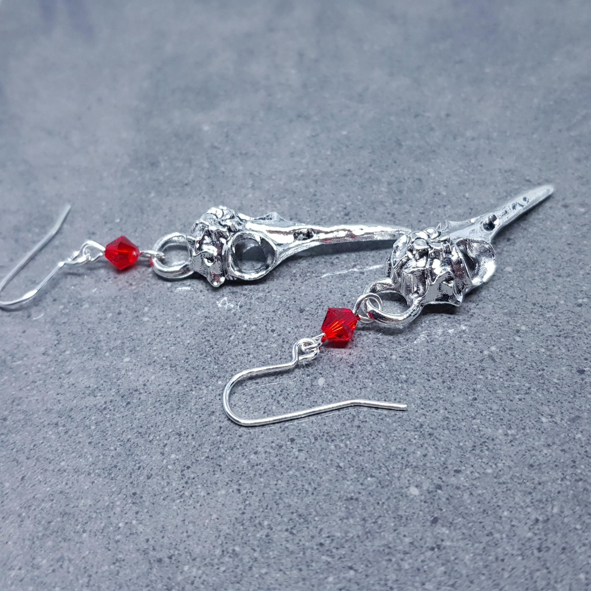 Raven Skull Earrings, PRIMERO Crystals®, Hypoallergenic Ear Wires, Bird Skull Earrings, Gothic Jewellery, Lightweight & Detailed