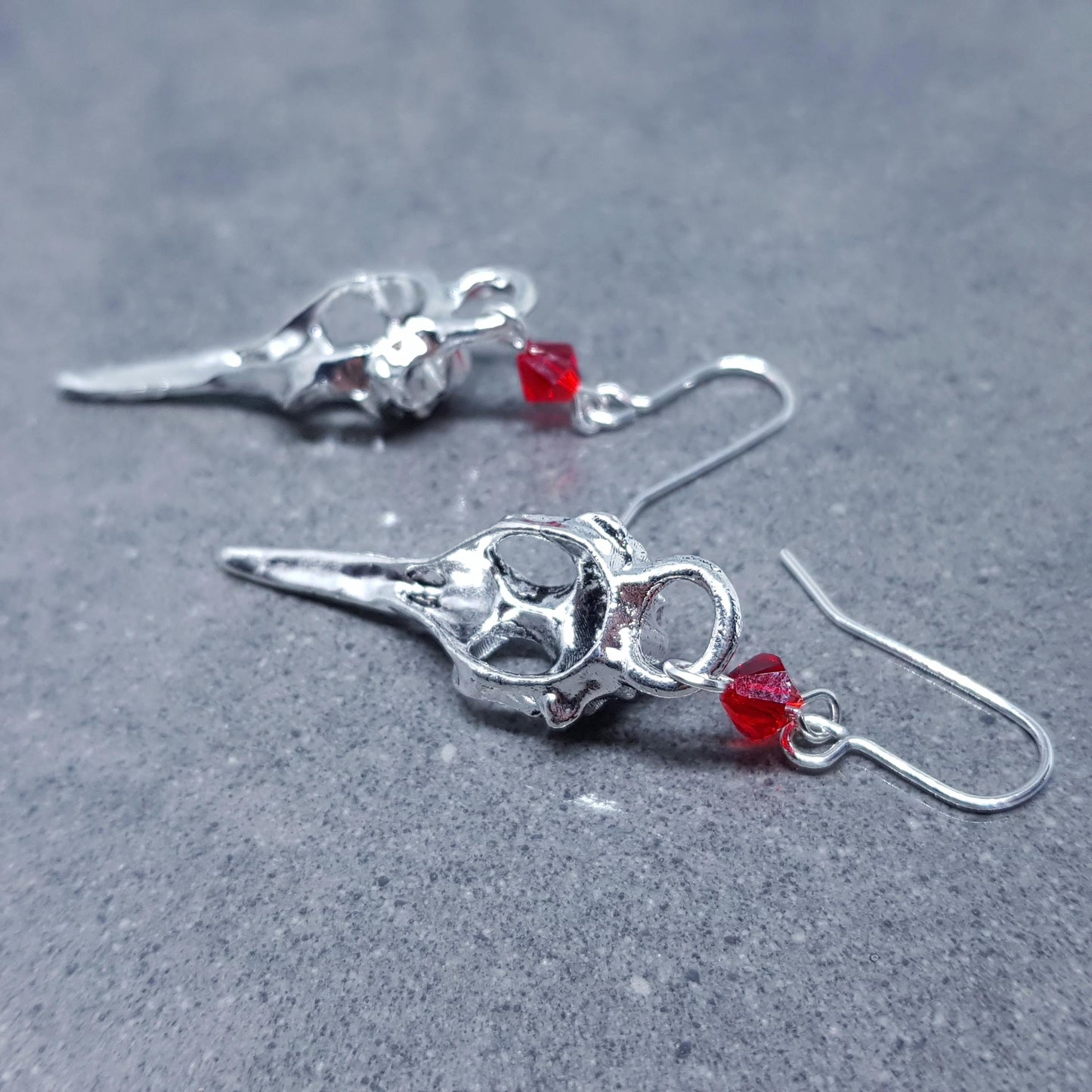 Raven Skull Earrings, PRIMERO Crystals®, Hypoallergenic Ear Wires, Bird Skull Earrings, Gothic Jewellery, Lightweight & Detailed