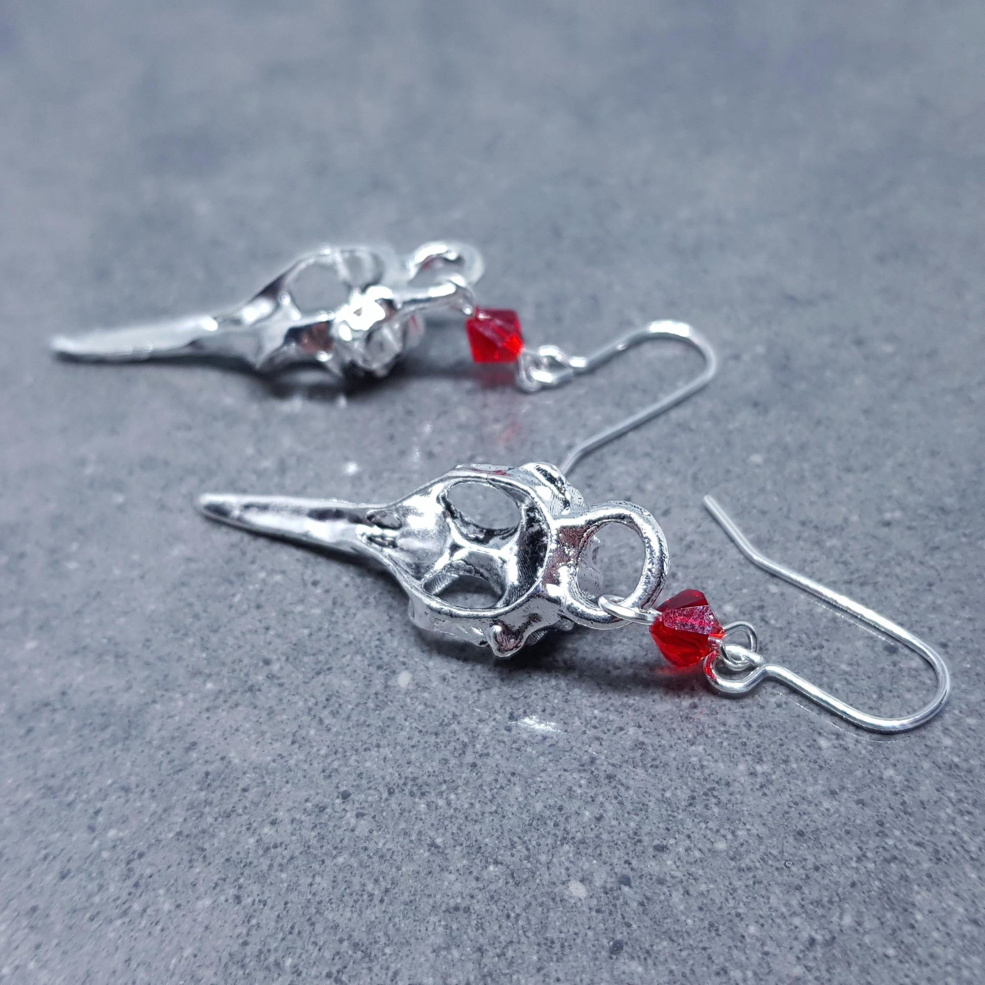 Raven Skull Earrings, PRIMERO Crystals®, Hypoallergenic Ear Wires, Bird Skull Earrings, Gothic Jewellery, Lightweight & Detailed