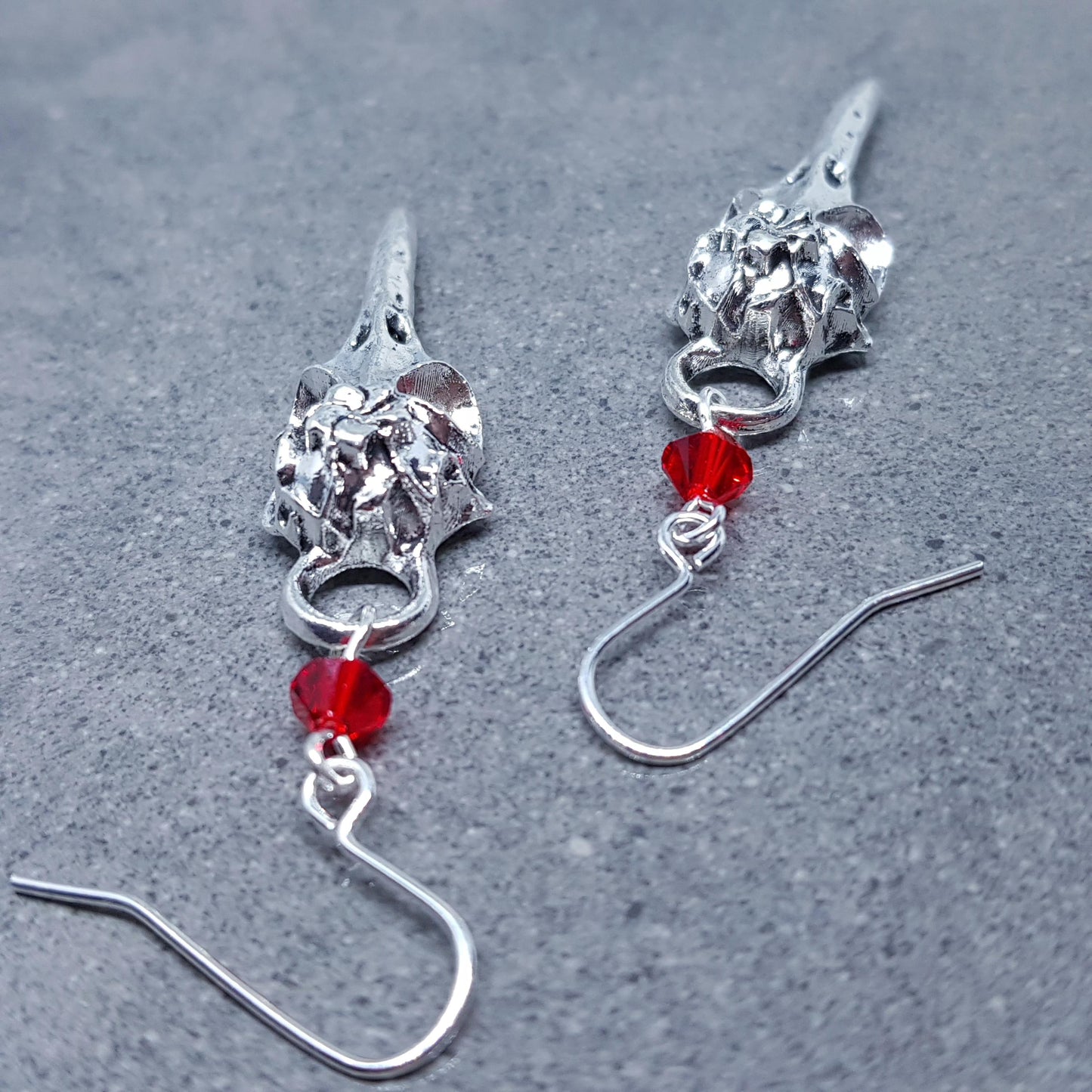 Raven Skull Earrings, PRIMERO Crystals®, Hypoallergenic Ear Wires, Bird Skull Earrings, Gothic Jewellery, Lightweight & Detailed