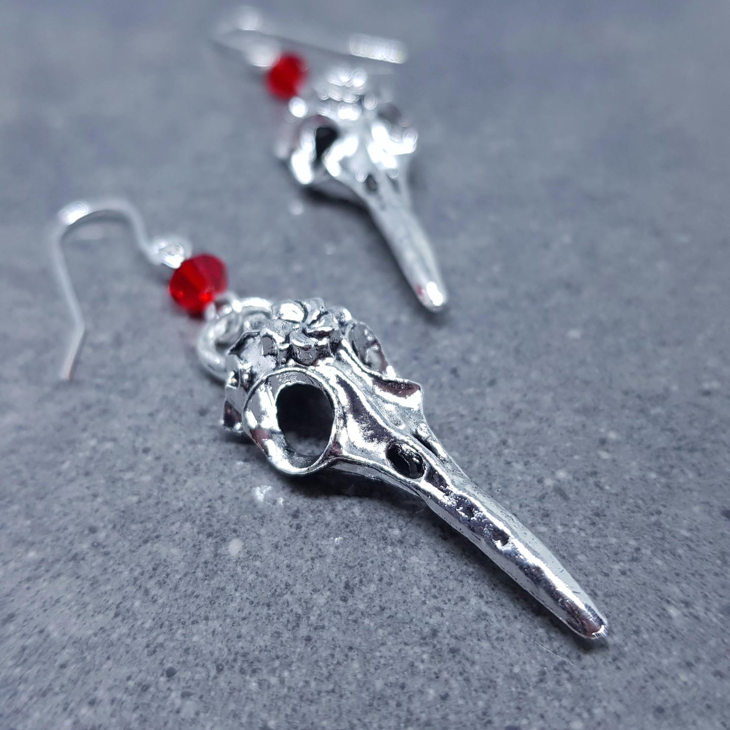 Raven Skull Earrings, PRIMERO Crystals®, Hypoallergenic Ear Wires, Bird Skull Earrings, Gothic Jewellery, Lightweight & Detailed