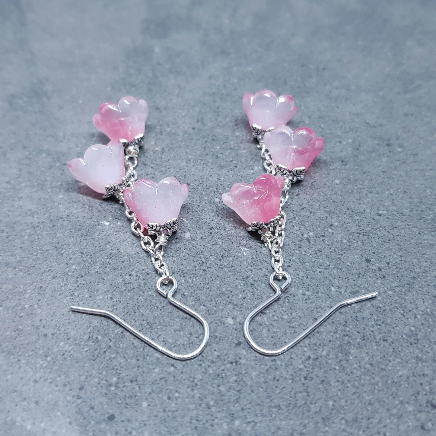 Flower Earrings, Hypoallergenic Ear Wires, Pink Earrings, Boho Jewelry, Glass Jewelry, Simple Vintage Earrings