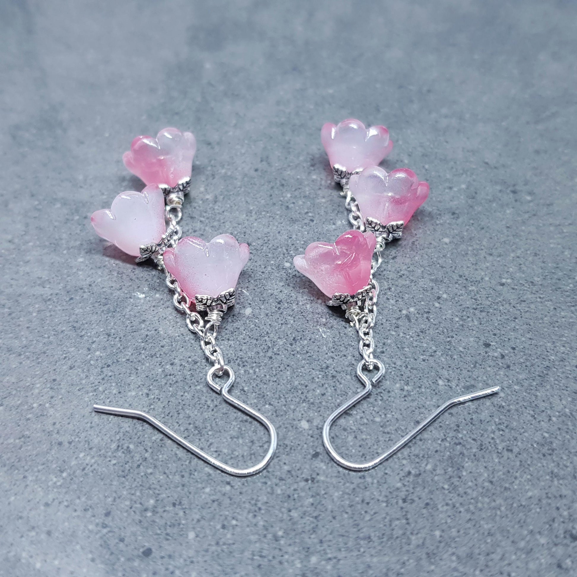 Flower Earrings, Hypoallergenic Ear Wires, Pink Earrings, Boho Jewelry, Glass Jewelry, Simple Vintage Earrings