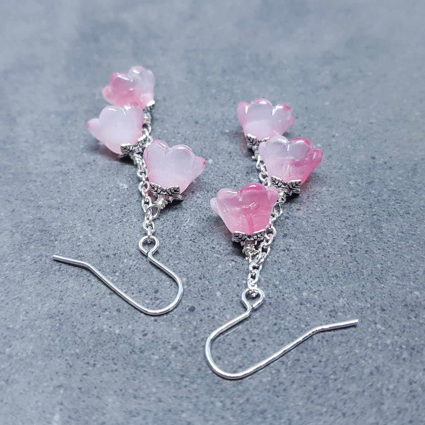 Flower Earrings, Hypoallergenic Ear Wires, Pink Earrings, Boho Jewelry, Glass Jewelry, Simple Vintage Earrings