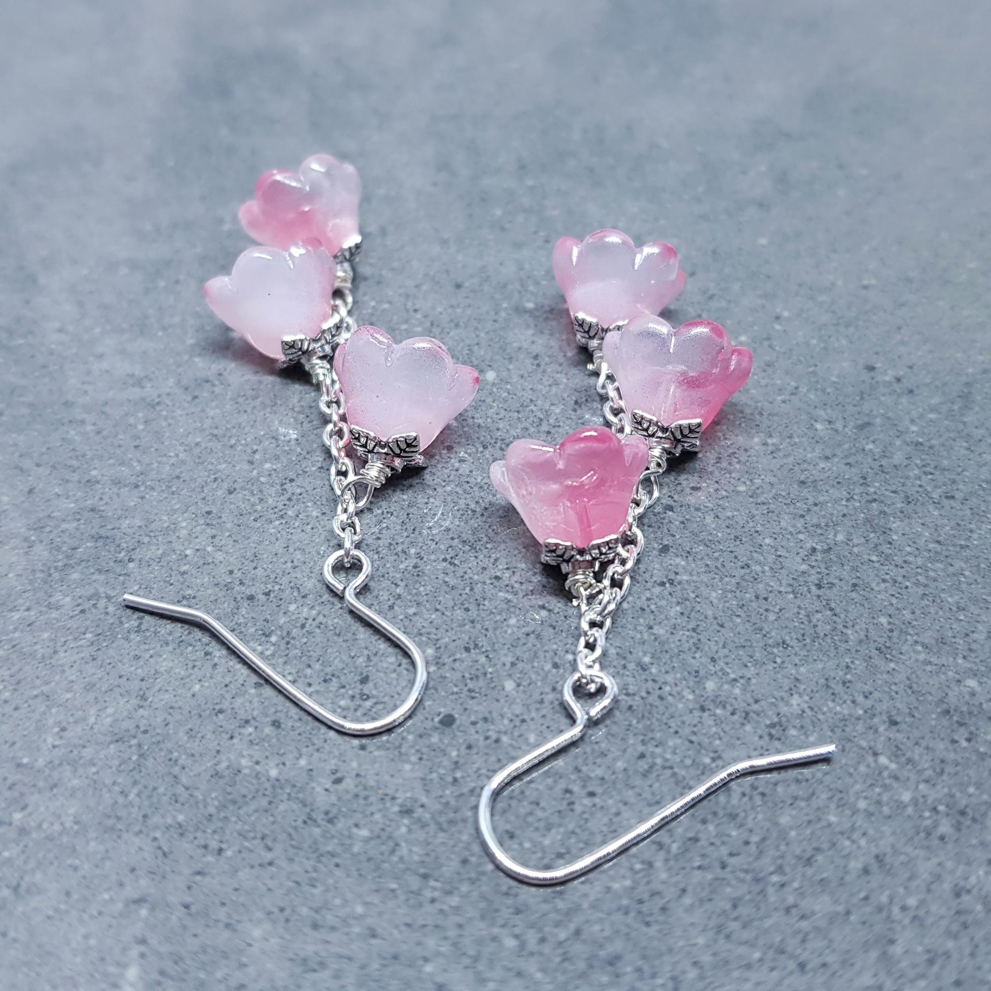 Flower Earrings, Hypoallergenic Ear Wires, Pink Earrings, Boho Jewelry, Glass Jewelry, Simple Vintage Earrings