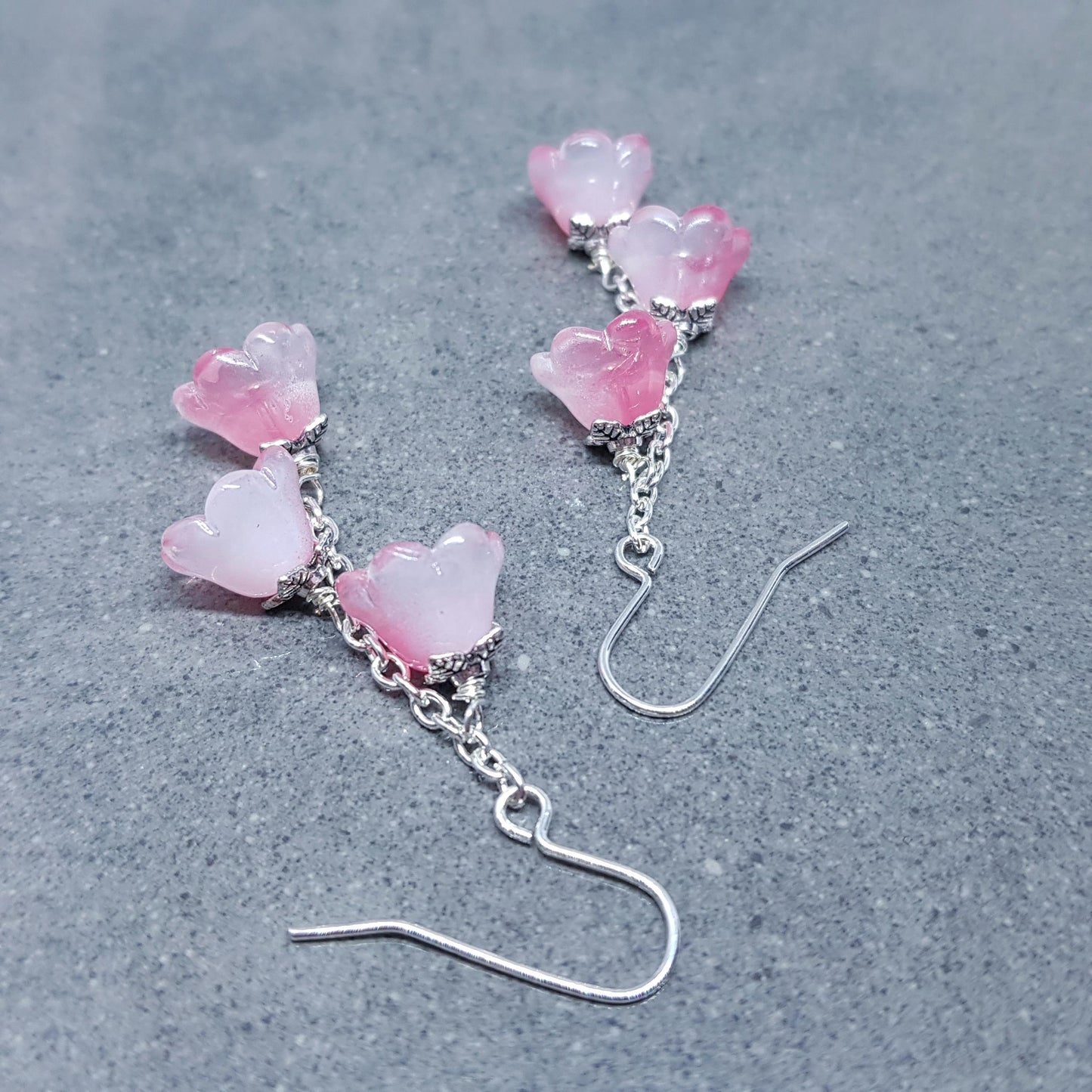 Flower Earrings, Hypoallergenic Ear Wires, Pink Earrings, Boho Jewelry, Glass Jewelry, Simple Vintage Earrings