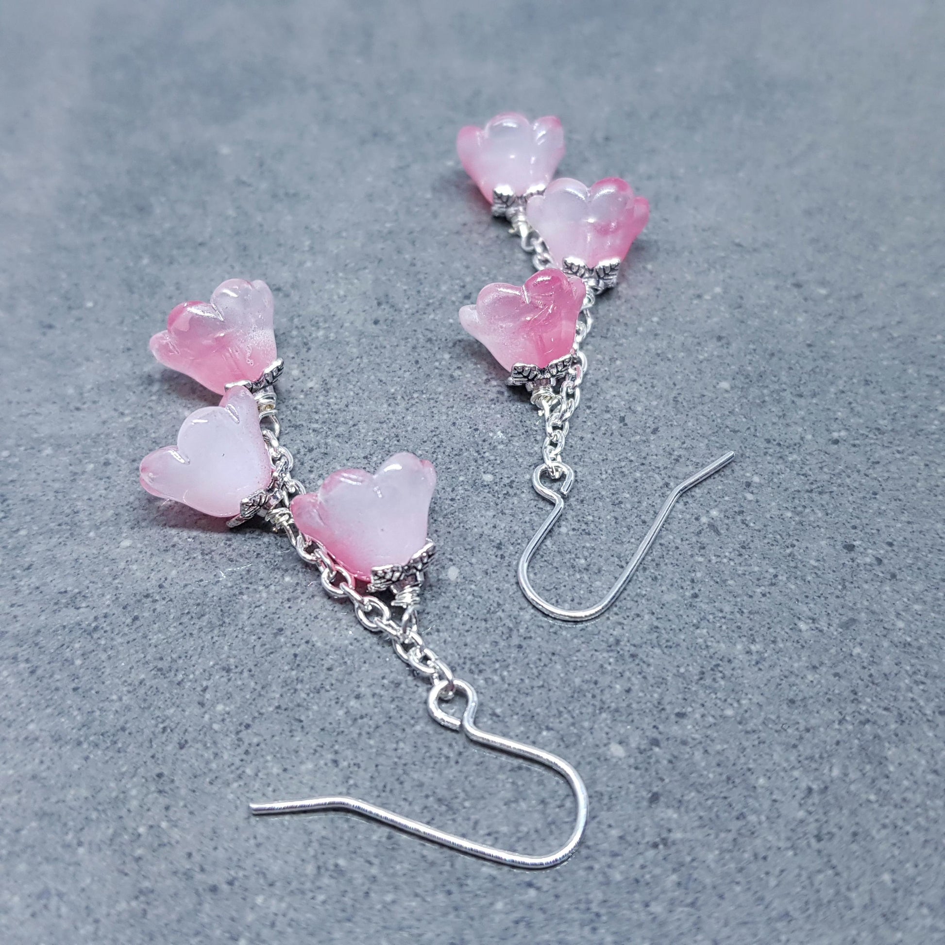 Flower Earrings, Hypoallergenic Ear Wires, Pink Earrings, Boho Jewelry, Glass Jewelry, Simple Vintage Earrings