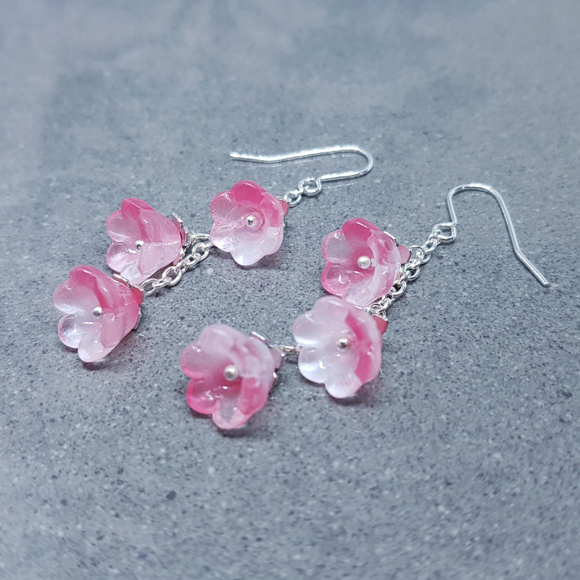 Flower Earrings, Hypoallergenic Ear Wires, Pink Earrings, Boho Jewelry, Glass Jewelry, Simple Vintage Earrings