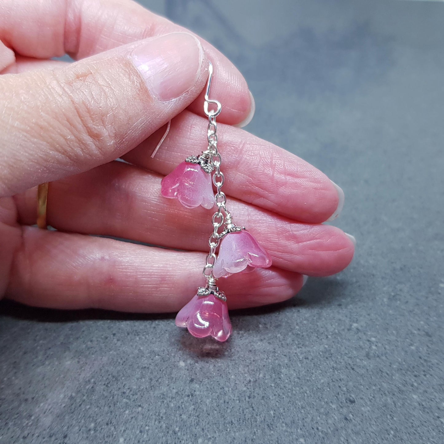 Flower Earrings, Hypoallergenic Ear Wires, Pink Earrings, Boho Jewelry, Glass Jewelry, Simple Vintage Earrings
