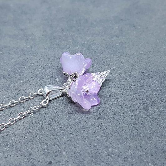 Flower Necklace, Glass Flowers, Purple Bellflower, Special Occasion Earrings, Purple Necklace, Flower Earrings, Matching Earrings Available
