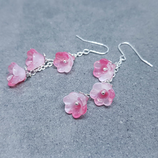 Flower Earrings, Hypoallergenic Ear Wires, Pink Earrings, Boho Jewelry, Glass Jewelry, Simple Vintage Earrings