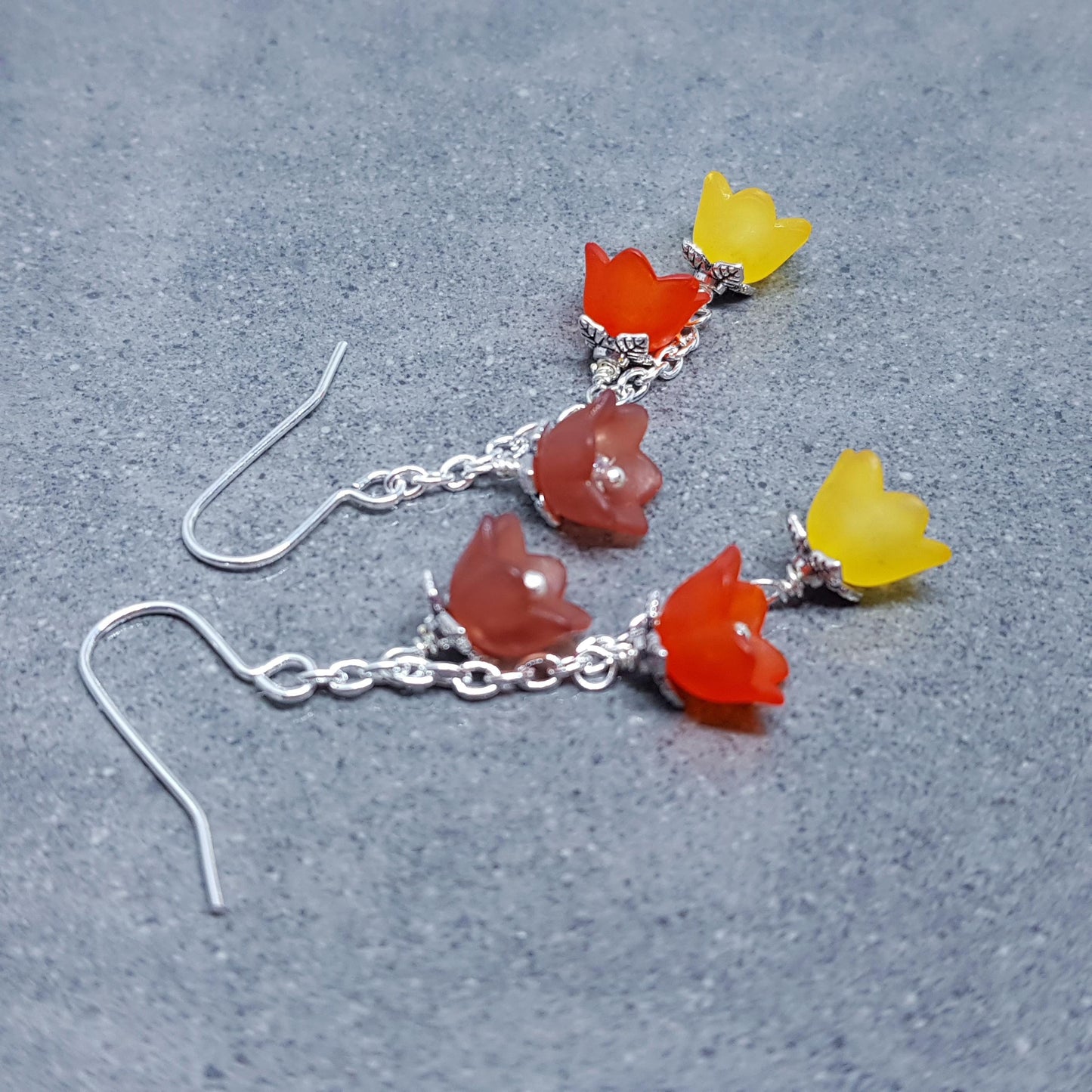 Flower Earrings, Hypoallergenic Ear Wires, Boho Jewelry, Yellow, Burnt Orange, Brown Earrings, Vintage Earrings, Fall/Autumn Earrings