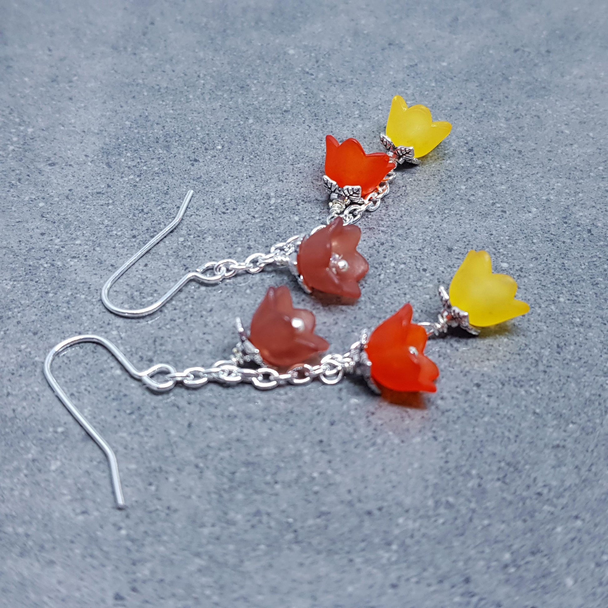 Flower Earrings, Hypoallergenic Ear Wires, Boho Jewelry, Yellow, Burnt Orange, Brown Earrings, Vintage Earrings, Fall/Autumn Earrings