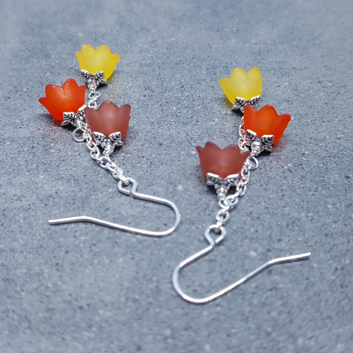 Flower Earrings, Hypoallergenic Ear Wires, Boho Jewelry, Yellow, Burnt Orange, Brown Earrings, Vintage Earrings, Fall/Autumn Earrings