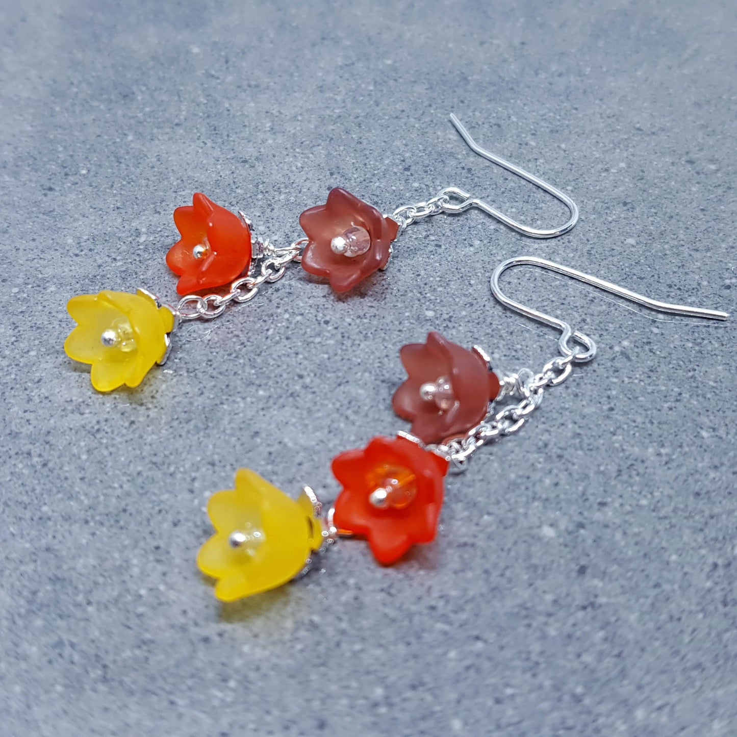 Flower Earrings, Hypoallergenic Ear Wires, Boho Jewelry, Yellow, Burnt Orange, Brown Earrings, Vintage Earrings, Fall/Autumn Earrings