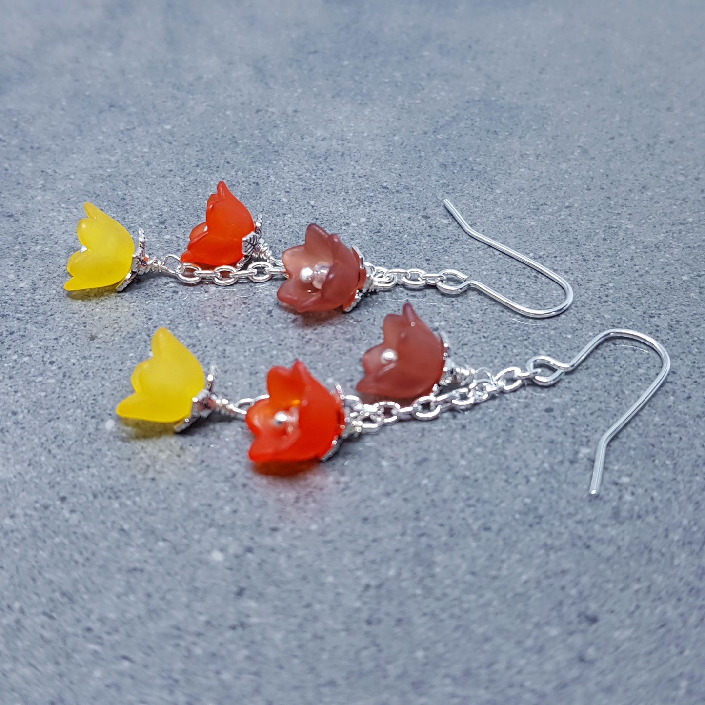 Flower Earrings, Hypoallergenic Ear Wires, Boho Jewelry, Yellow, Burnt Orange, Brown Earrings, Vintage Earrings, Fall/Autumn Earrings