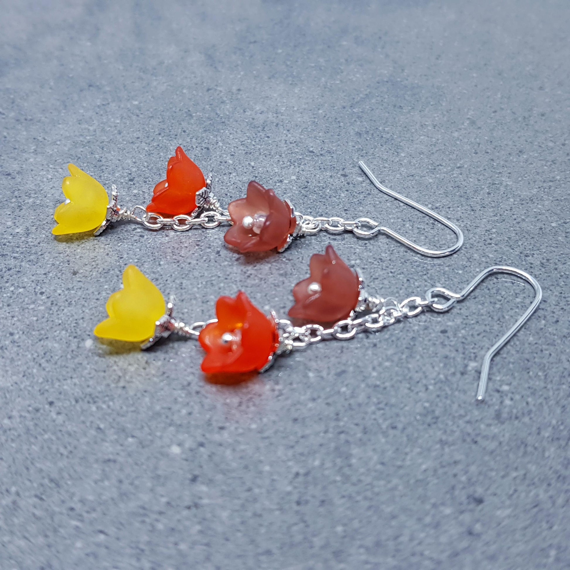 Flower Earrings, Hypoallergenic Ear Wires, Boho Jewelry, Yellow, Burnt Orange, Brown Earrings, Vintage Earrings, Fall/Autumn Earrings