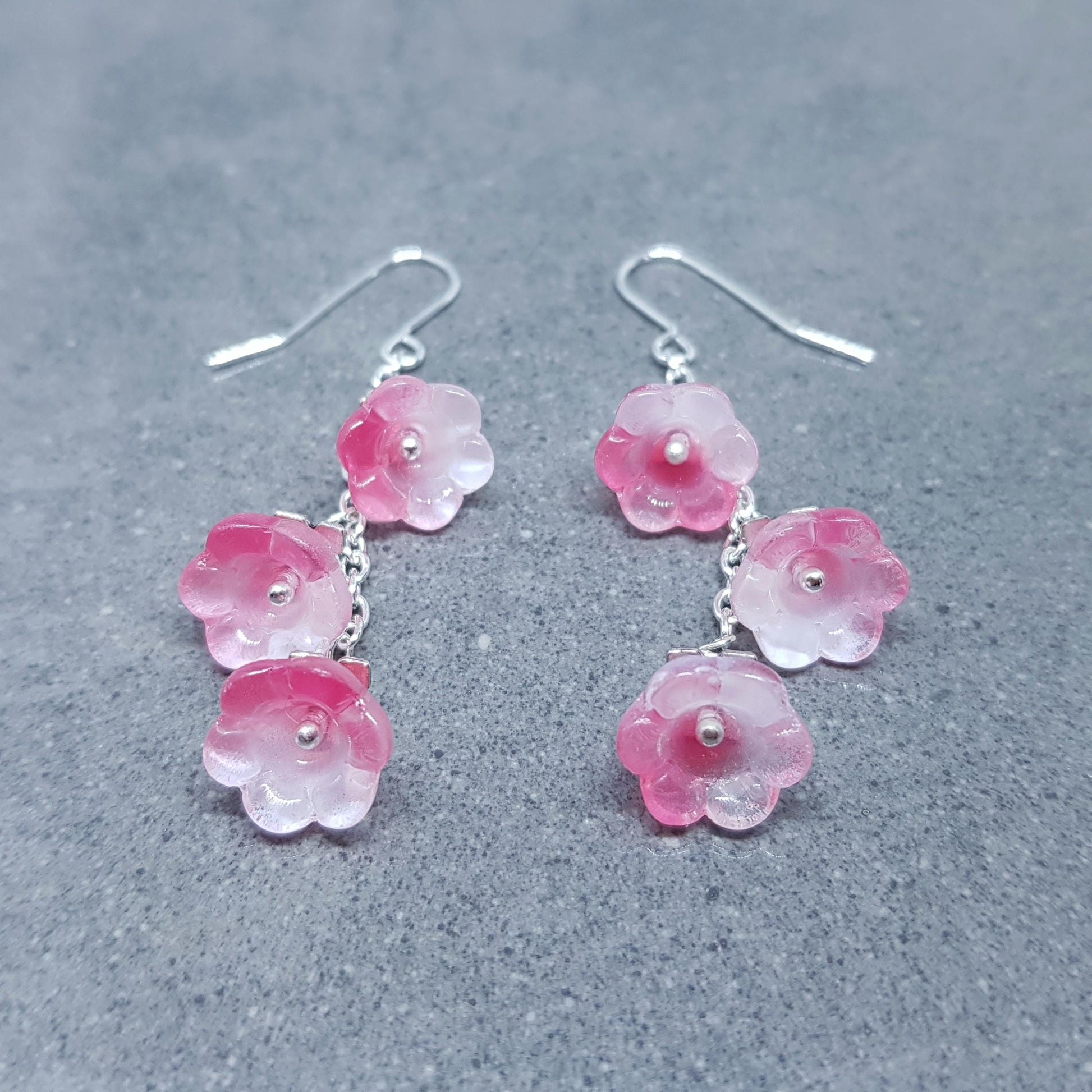 Flower Earrings, Hypoallergenic Ear Wires, Pink Earrings, Boho Jewelry, Glass Jewelry, Simple Vintage Earrings