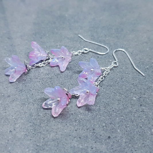 Flower Earrings, Hypoallergenic Ear Wires, Purple Earrings, Boho Jewelry, Glass Jewelry, Simple Vintage Earrings