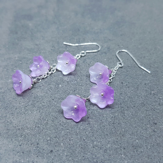 Flower Earrings, Hypoallergenic Ear Wires, Purple Earrings, Boho Jewelry, Glass Jewelry, Simple Vintage Earrings