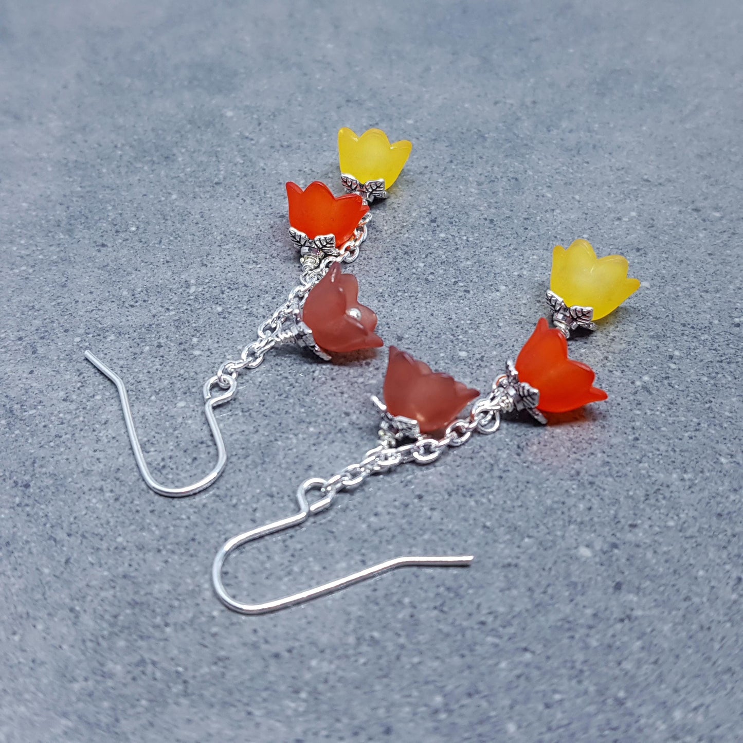 Flower Earrings, Hypoallergenic Ear Wires, Boho Jewelry, Yellow, Burnt Orange, Brown Earrings, Vintage Earrings, Fall/Autumn Earrings