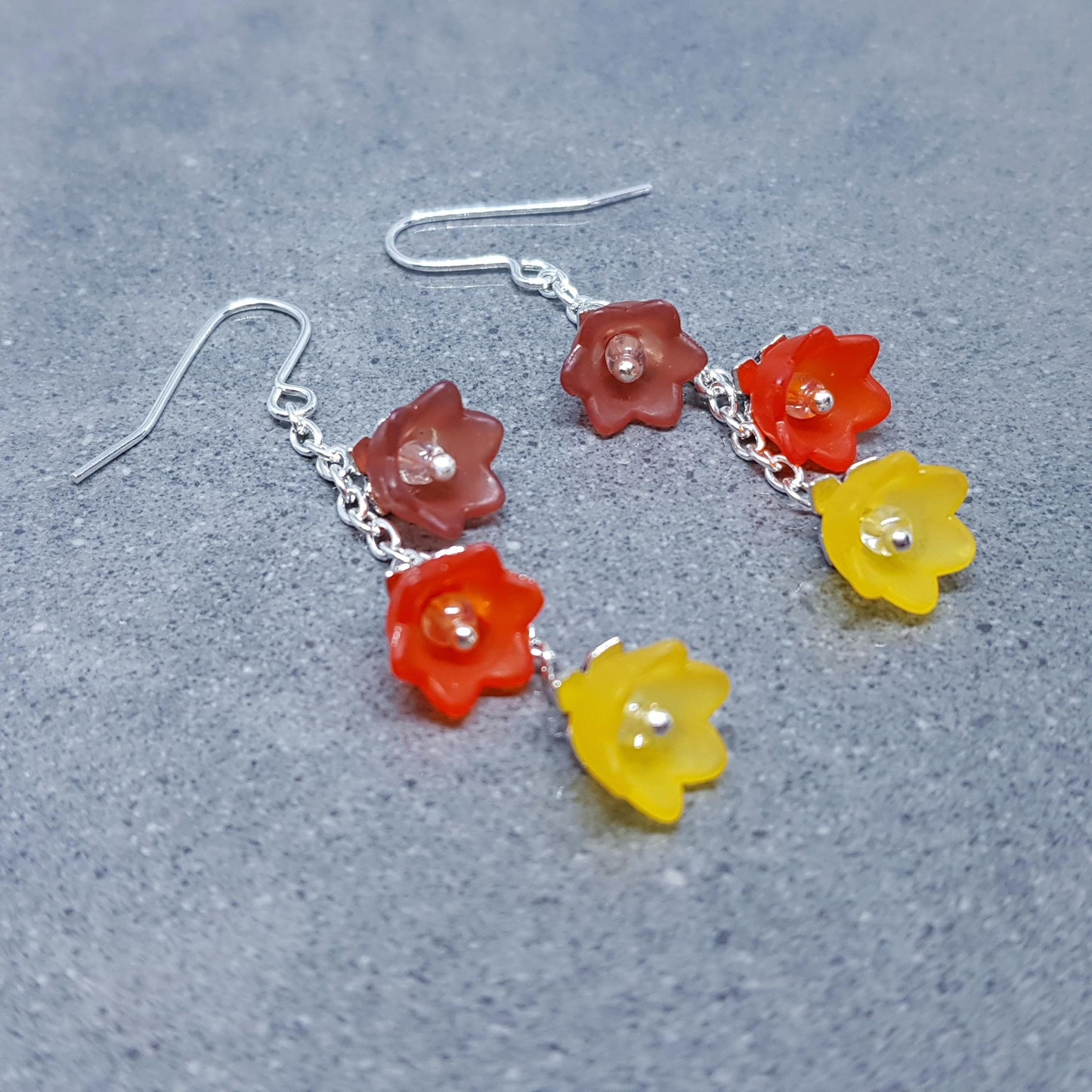 Flower Earrings, Hypoallergenic Ear Wires, Boho Jewelry, Yellow, Burnt Orange, Brown Earrings, Vintage Earrings, Fall/Autumn Earrings