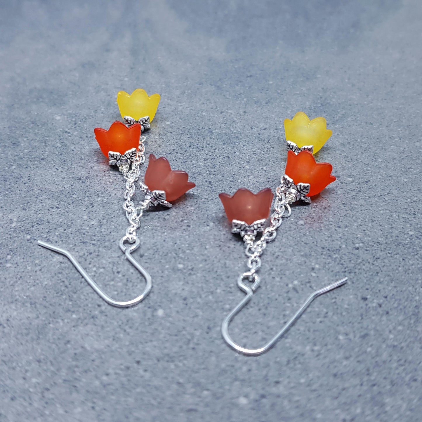 Flower Earrings, Hypoallergenic Ear Wires, Boho Jewelry, Yellow, Burnt Orange, Brown Earrings, Vintage Earrings, Fall/Autumn Earrings