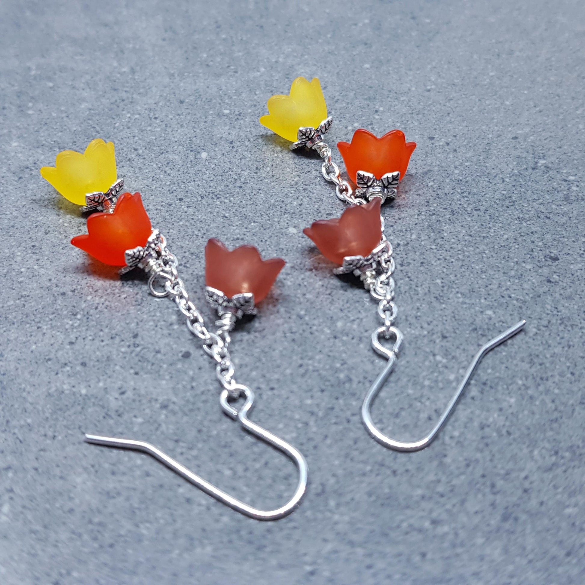 Flower Earrings, Hypoallergenic Ear Wires, Boho Jewelry, Yellow, Burnt Orange, Brown Earrings, Vintage Earrings, Fall/Autumn Earrings