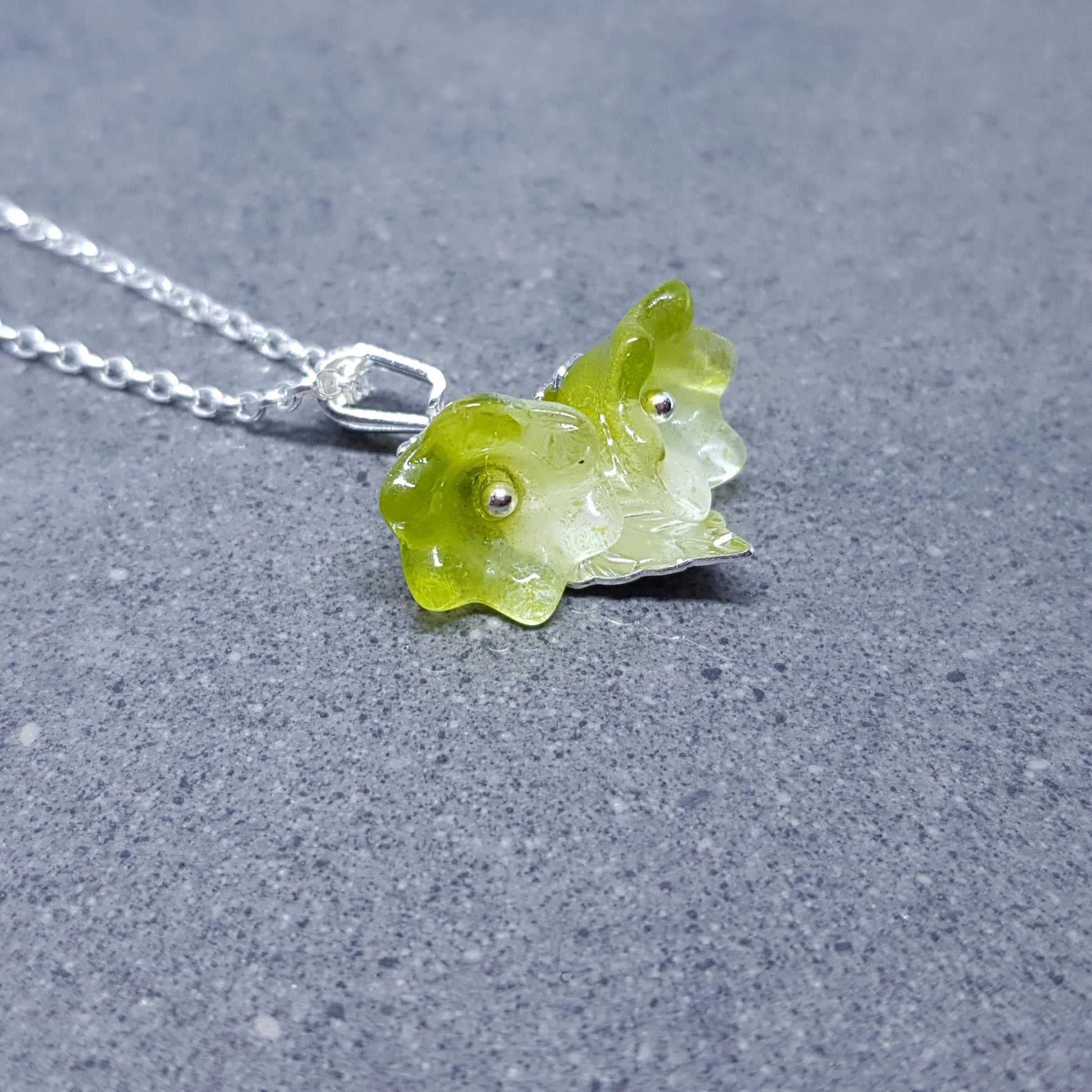 Flower Necklace, Glass Flowers, Green Bellflower, Special Occasion Earrings, Flower Earrings, Matching Earrings Available